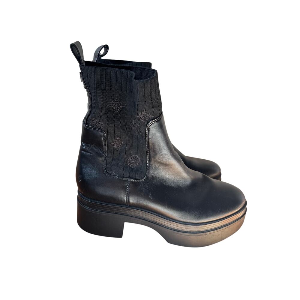 Guess Black Leather Knit Ankle Boots Size 8M - Picture 5 of 10